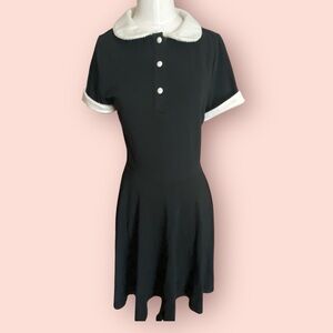 Unique Vintage Black with White Collar Dress